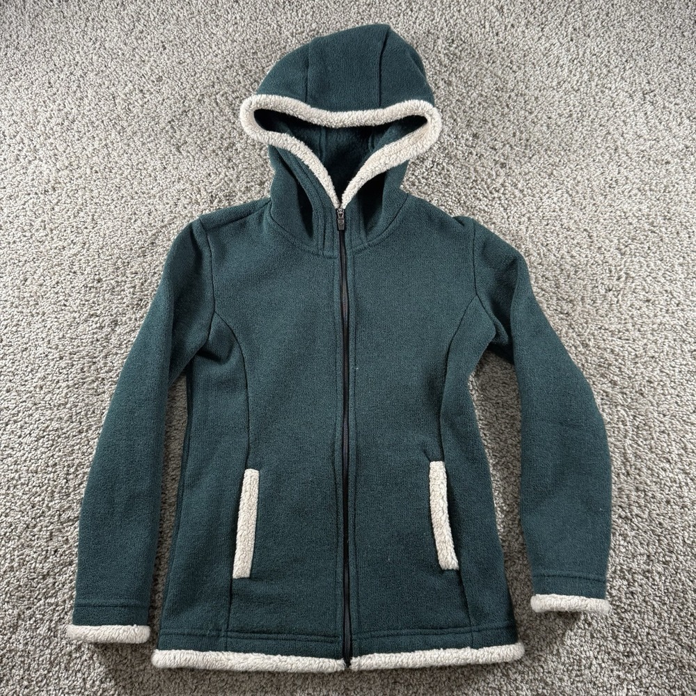 Kuhl Sweater Girls‎ Small 7-8 Green Fleece Apres Knit Hooded Sweatshirt Full Zip